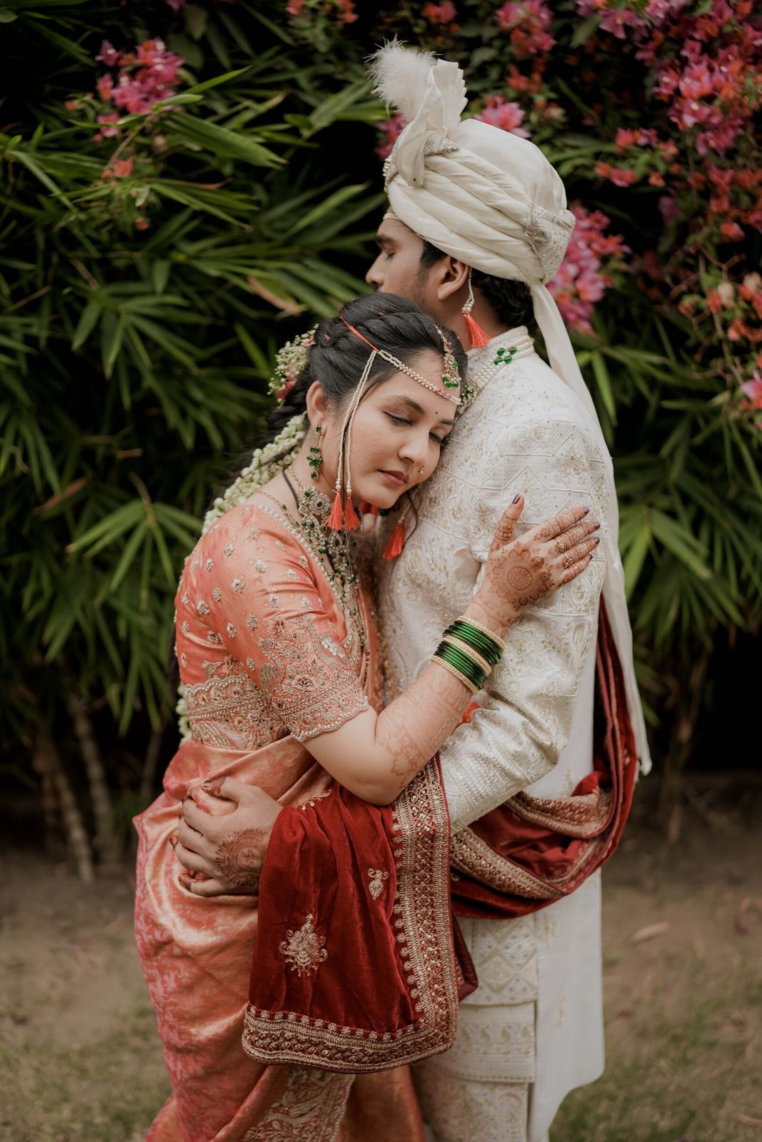 A quiet moment between two hands on a wedding day