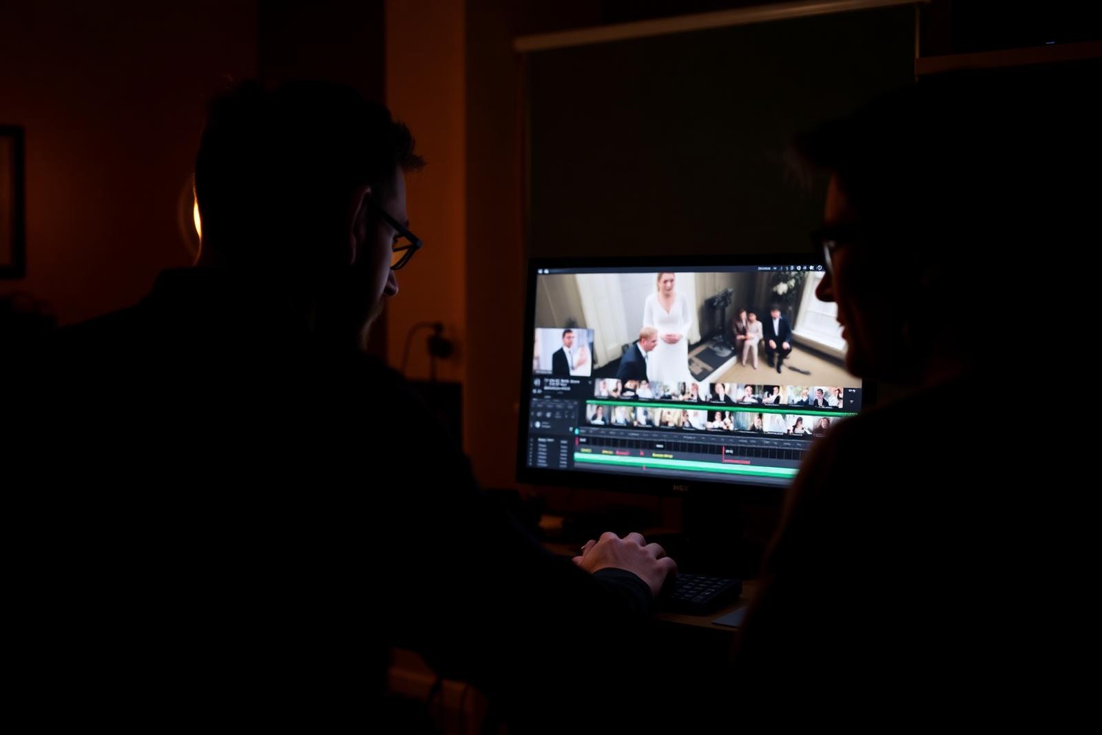An editor grading a wedding film